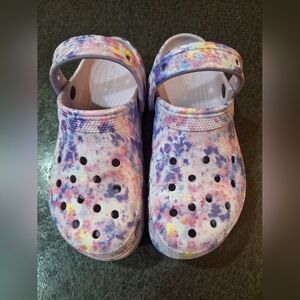 Womens Crocs Clog Sandals - Purple/Pink/Yellow, Size 8